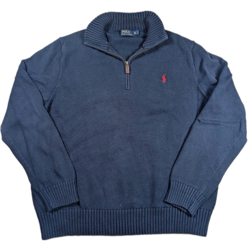 Polo Ralph Lauren Men's Navy Blue Pullover Quarter Zip Sweater - Size XL